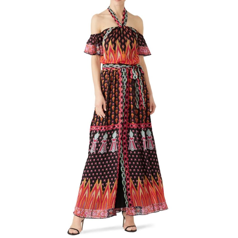 Temperley London Womens Millais Twist Maxi Dress Halter Off Shoulder Printed 10